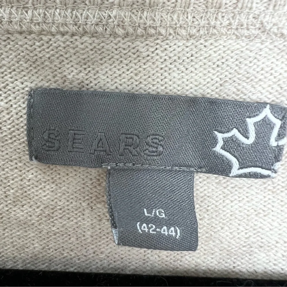 Sears Canada 100% cotton cream fine knit v neck sweater L